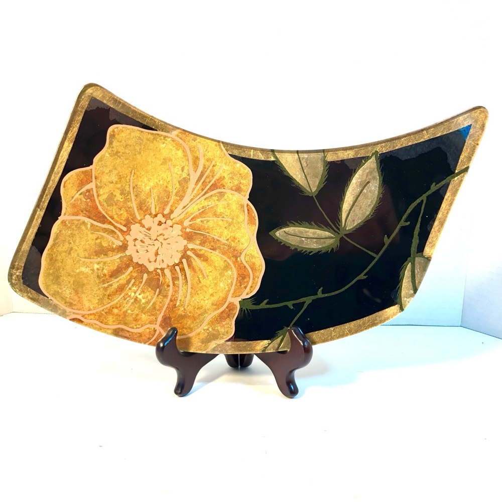 TONY EVANS Contemporary Fused Art Glass Plate with Ball Feet - Signed